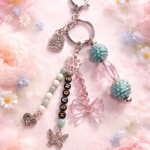 Sparkly Mixed Media Beaded Keychain Bag Charm Keyring